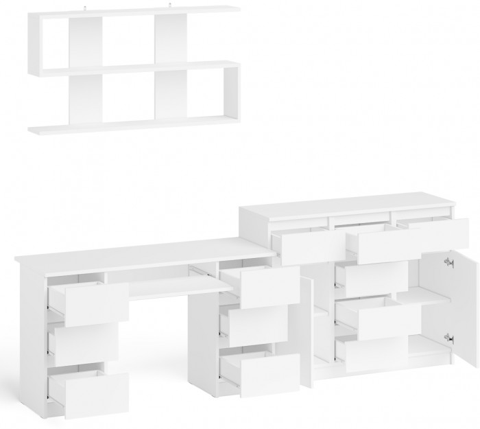 Мори компьютерный стол МС-2 + Комод МК1200.4 + Полка 1200, белый