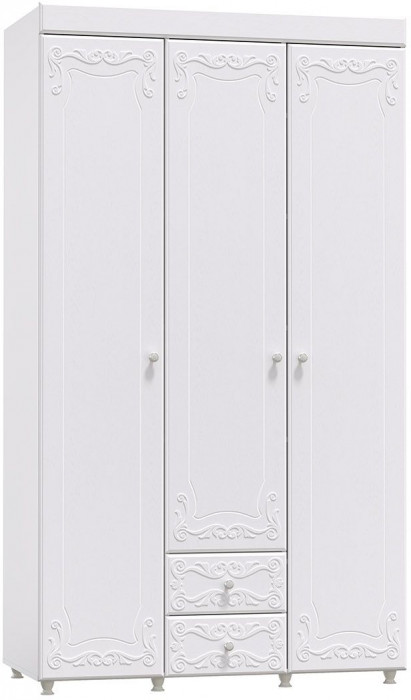 Шкаф 3-х дверный с ящиками Италия ИТ-56 белое дерево