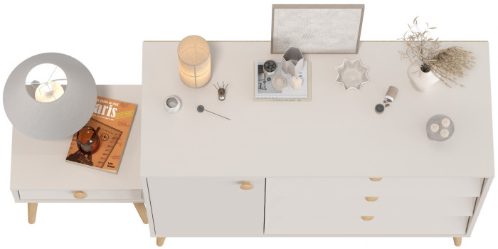 Афина Спальня Комод с дверкой и тремя ящиками + Тумба прикроватная, цвет кашемир серый, ШхГхВ 110х45,3х83 + 45х37х45 см., универсальная сборка