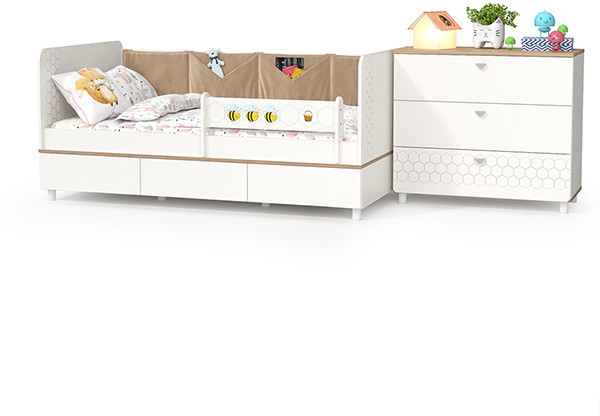 Эйп 11.40 Кровать + 13.322 Комод, цвет белый/дуб белый, сп. м. 800х1600 мм., б/м, основание есть, макс. нагрузка 80 кг., рек. выс. матр. 120 мм.