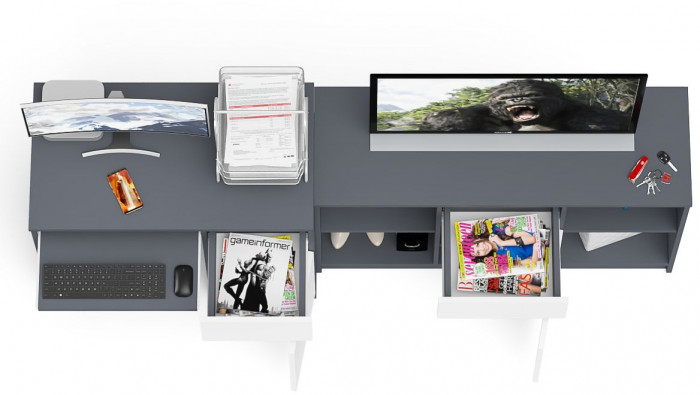 Мори Стол компьютерный МС-1 правый + Тумба МТВ1204.1, цвет графит/белый, ШхГхВ 210,4х50х76,6 см., выдвижной ящик справа, НЕ универсальная сборка