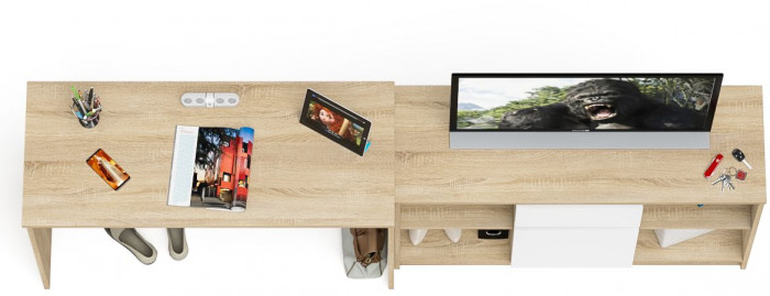 Мори письменный стол МСП1200.1 + Тумба МТВ1204.1, дуб сонома/белый