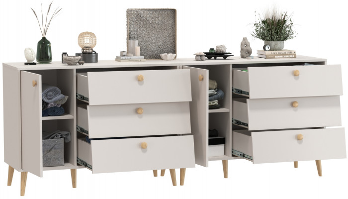 Афина Спальня Комод с дверкой и тремя ящиками х 2, цвет кашемир серый, ШхГхВ 2х110х45,3х83 см., универсальная сборка