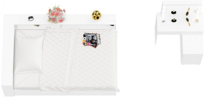 Ксения Кровать с ящиками 1200 + прикроватный блок + Столик с подсветкой 110, белый