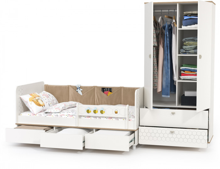 Эйп 11.40 Кровать + 13.334 Шкаф, цвет белый/дуб белый, сп. м. 800х1600 мм., б/м, основание есть, макс. нагрузка 80 кг., рек. выс. матр. 120 мм.