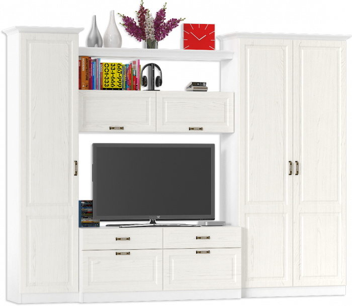 Ливерпуль Набор мебели 8, цвет ясень ваниль/белый, ШхГхВ 290х49,3х220,3 см.(без учёта карниза), ниша для тв 140х49х90 см., универсальная сборка