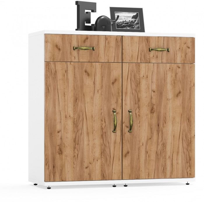 Лидер-8 Тумба МД 3.15 2 шт., цвет белый шагрень/крафт золото, ШхГхВ 80х30х75 см., универсальная сборка