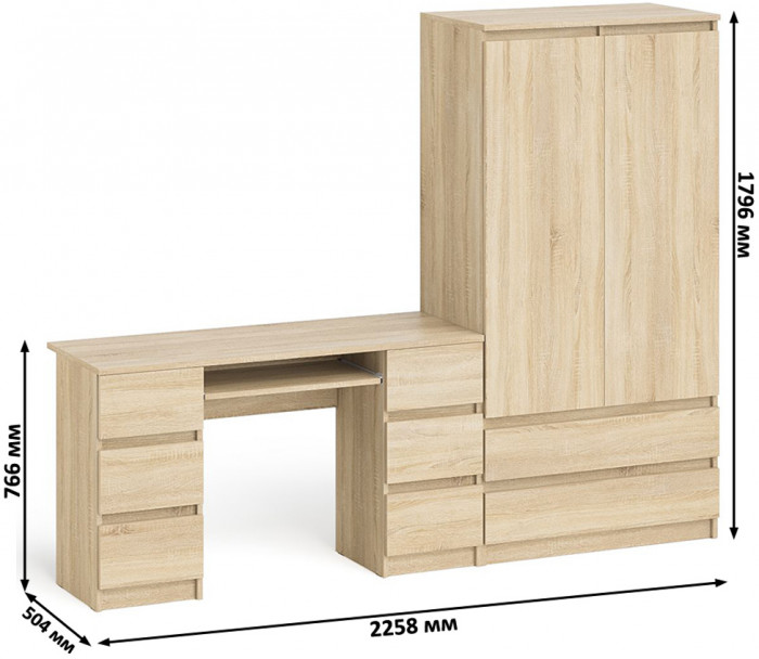 Мори Стол компьютерный МС-2 + Шкаф МШ900.1, цвет дуб сонома, ШхГхВ 225,8х50,4х179,6 см., универсальная сборка