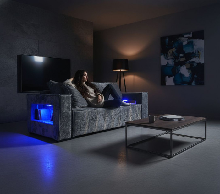 Диван-кровать Лофт Люкс Плюш с подсветкой, еврокнижка, независимый пружинный блок, 140х195, серый