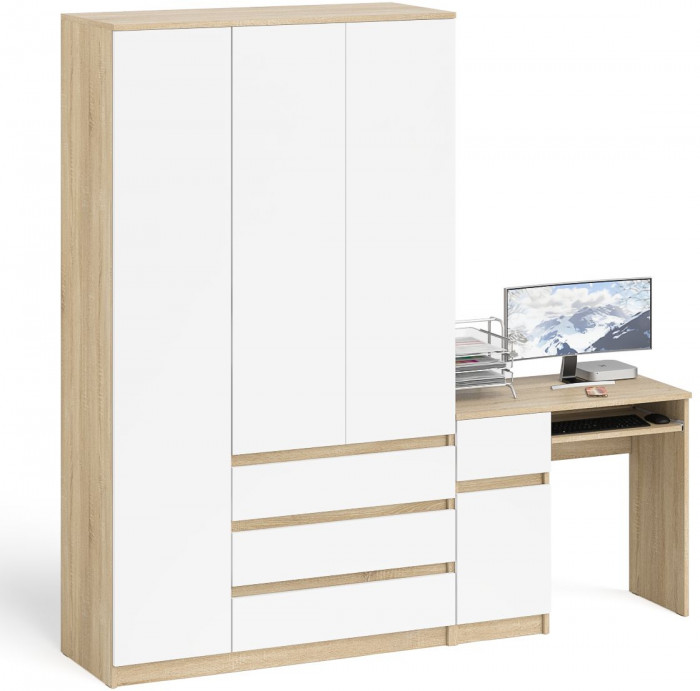 Мори Стол компьютерный МС-1 левый + Шкаф МШ1200.1, цвет дуб сонома/белый, ШхГхВ 210,4х50,4х209,6 см., выдвижной ящик слева, НЕ универсальная сборка