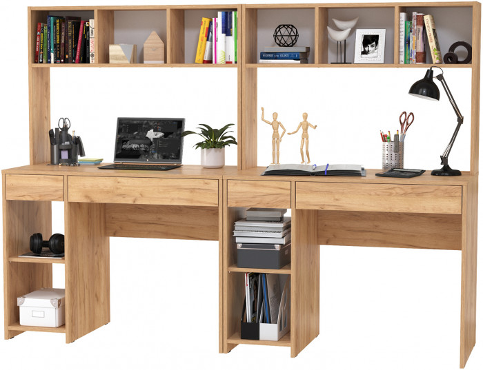 Стол компьютерный Комфорт 12.77F + Стол компьютерный Комфорт 12.77F, цвет дуб крафт золотой, ШхГхВ 200х49,8х147 см., универсальная сборка