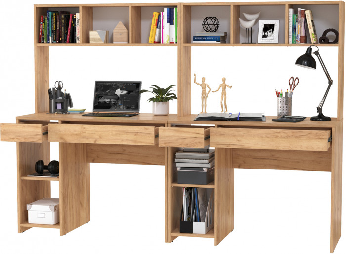 Стол компьютерный Комфорт 12.77F + Стол компьютерный Комфорт 12.77F, цвет дуб крафт золотой, ШхГхВ 200х49,8х147 см., универсальная сборка