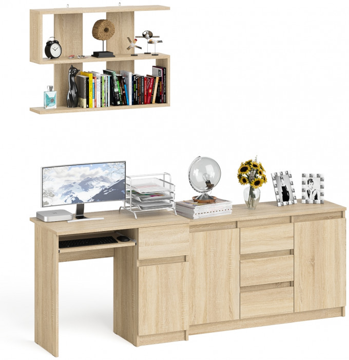 Мори компьютерный стол МС-1 правый + Комод МК1200.3 + Полка 900, дуб сонома