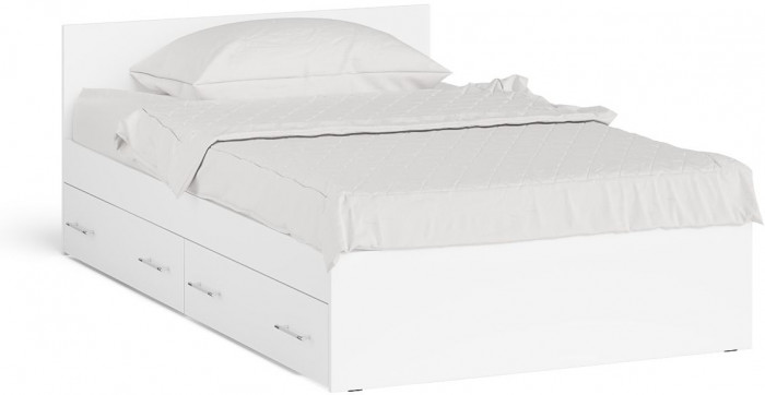 Мори Кровать с ящиками 1200, цвет белый, ШхГхВ 123,5х203,5х70 см., сп.м. 1200х2000 мм., без матраса, основание есть