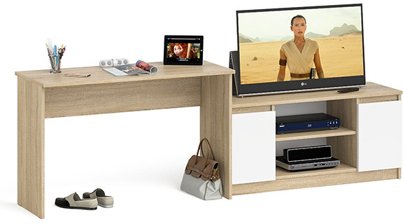 Мори Стол письменный МСП1200.1 + Тумба МТВ1200.1, цвет дуб сонома/белый, ШхГхВ 240,8х50х76,6 см., универсальная сборка