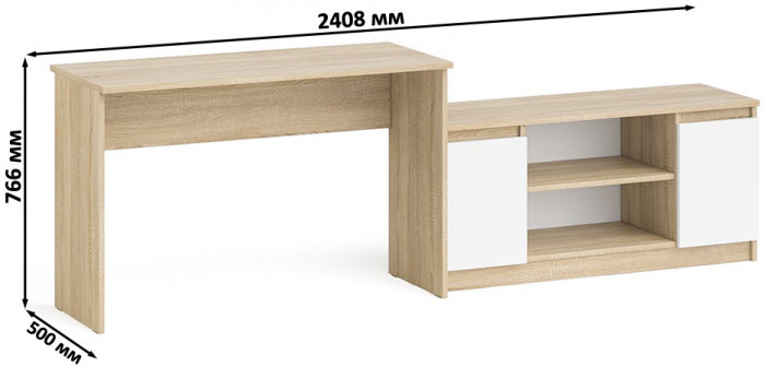 Мори Стол письменный МСП1200.1 + Тумба МТВ1200.1, цвет дуб сонома/белый, ШхГхВ 240,8х50х76,6 см., универсальная сборка