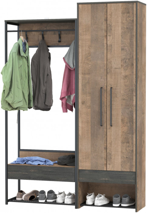 Трувор 15.120 Прихожая + 13.328.02 Шкаф для одежды, дуб гранж песочный/интра