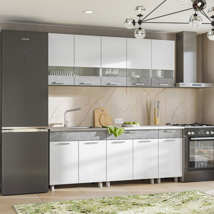 Кухня Денвер 2,0 Фасад БЕЛЫЙ/Корпус АТЕЛЬЕ СВЕТЛОЕ