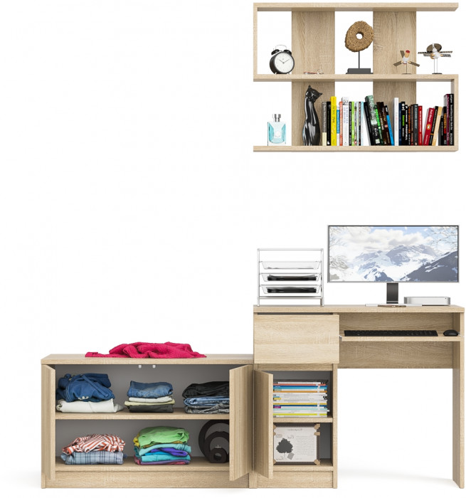 Мори компьютерный стол МС-1 левый + Тумба МА900.1 + Полка 900, дуб сонома