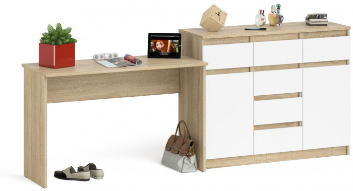 Мори письменный стол МСП1200.1 + Комод МК1200.4, дуб сонома/белый
