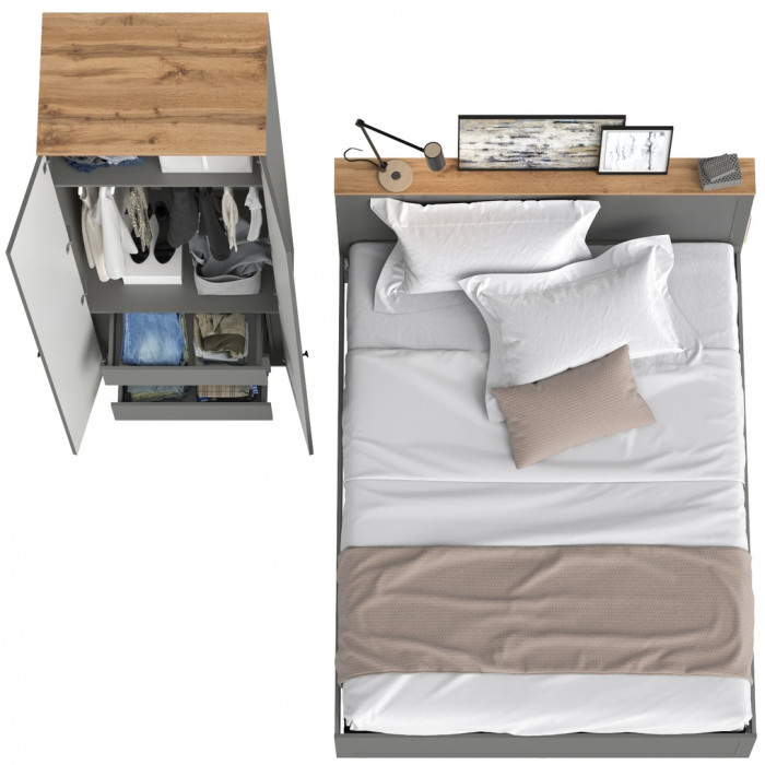 Остин 11.53 Кровать + ортопед + 13.336.02 Шкаф для одежды, серый графит/дуб крафт золотой