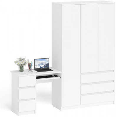 Мори Стол компьютерный МС-6 левый + Шкаф МШ1200.1, цвет белый, ШхГхВ 210,4х50,4х209,6 см., выдвижные ящики слева, НЕ универсальная сборка