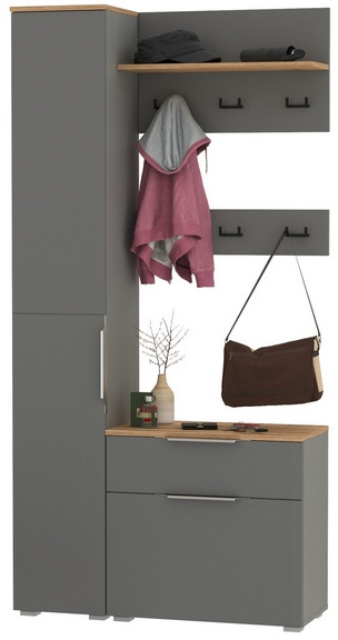 Октава Прихожая 16, цвет серый графит/дуб крафт золотой/фасады МДФ серый графит, ШхГхВ 97,1х35,4х197,6 см., универсальная сборка