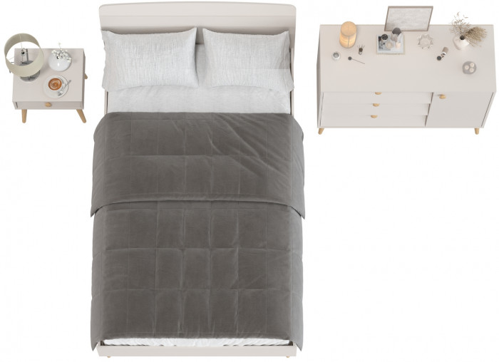 Афина Спальня Кровать 1200 + Комод + Тумба, цвет кашемир серый, ШхГхВ 123,6х210,2х95,7 + 110х45,3х83 + 45х37х45 см., 1200х2000 мм., б/м, осн. есть
