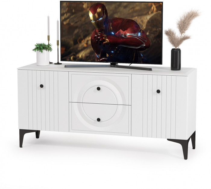 Валенсия Гостиная № 070, цвет ЛДСП белый шагрень/МДФ белый шагрень, ШхГхВ 327,2х38,3х225,2 см., ниша для ТВ 133х38х117 см., универсальная сборка