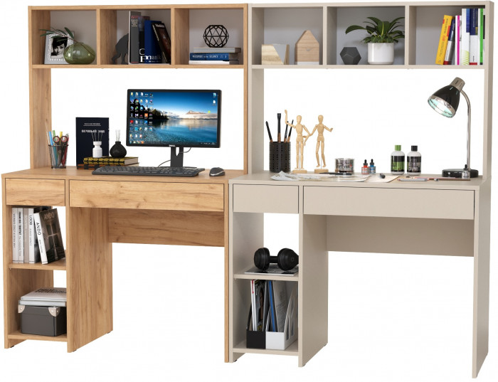 Стол компьютерный Комфорт 12.77F + Стол компьютерный Комфорт 12.77F, цвет дуб крафт золотой/сатин, ШхГхВ 200х49,8х147 см., универсальная сборка