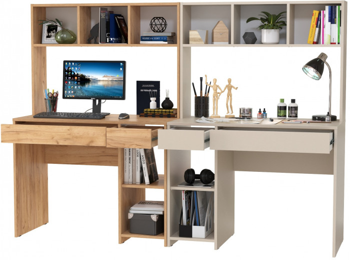 Стол компьютерный Комфорт 12.77F + Стол компьютерный Комфорт 12.77F, цвет дуб крафт золотой/сатин, ШхГхВ 200х49,8х147 см., универсальная сборка