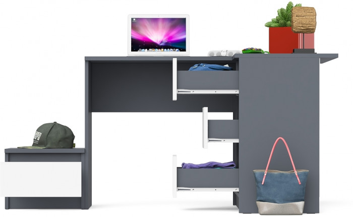 Мори компьютерный стол МС-16 правый + Тумба ТМП400.1, графит/белый