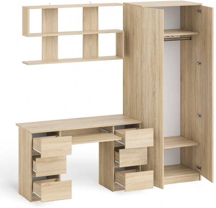 Мори компьютерный стол МС-2 + Шкаф МШ800.1 + Полка 1200, дуб сонома