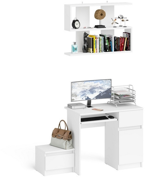 Мори Стол компьютерный МС-1 правый + Тумба ТМП400.1 + Полка 900, цвет белый, ШхГхВ 130,4х50х209,6 см., НЕ универсальная сборка
