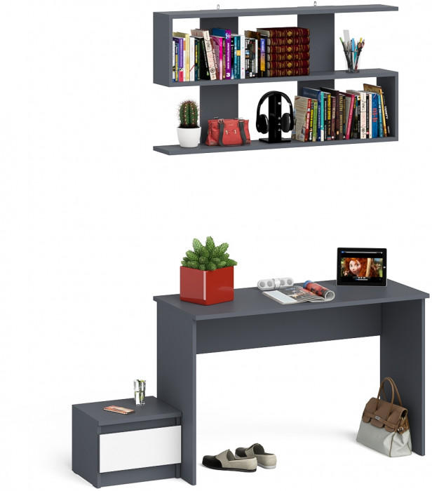 Мори письменный стол МСП1200.1 + Тумба ТМП400.1 + Полка 1200, графит/белый