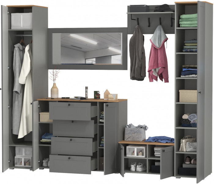 Остин Прихожая 52, цвет серый графит/дуб крафт золотой, ШхГхВ 280х54,3х229,6 см., универсальная сборка