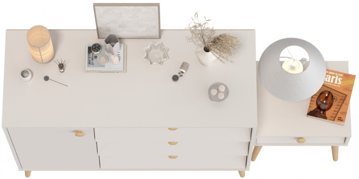 Афина Спальня Комод с дверкой и тремя ящиками + Тумба прикроватная, кашемир серый