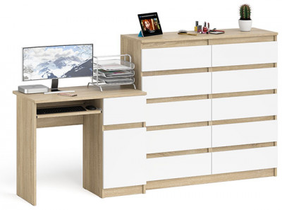 Мори компьютерный стол МС-1 правый + Комод МК1200.10, дуб сонома/белый