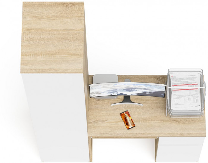 Мори компьютерный стол МС-1 правый + Пенал МШ400.1, дуб сонома/белый