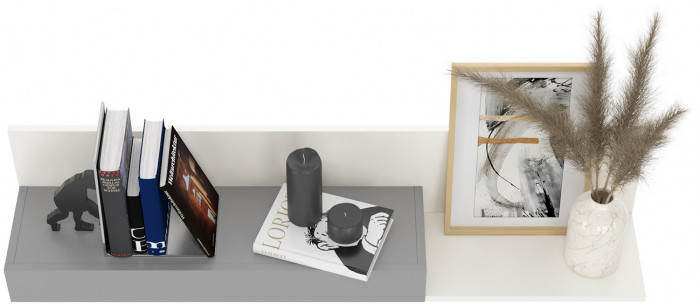 Торонто 16.475 Полка, цвет белый шагрень/стальной серый, ШхГхВ 120х23,2х24 см., универсальная сборка