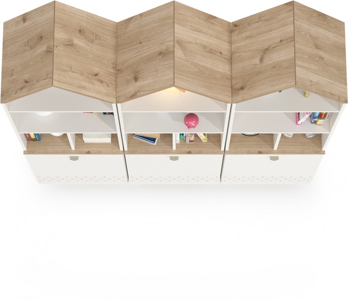 Эйп 13.14 Стеллаж + 13.14 Стеллаж + 13.14 Стеллаж, цвет белый/дуб белый, ШхГхВ 159х41,5х183,8 см., универсальная сборка