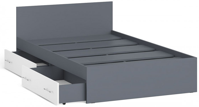 Мори Кровать с ящиками 1200, цвет графит/белый, ШхГхВ 123,5х203,5х70 см., сп.м. 1200х2000 мм., без матраса, основание есть