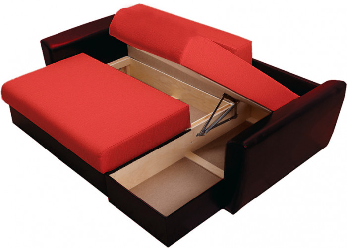 Диван-кровать угловой Амстердам, 150х200, еврокнижка, рогожка/экокожа, красный