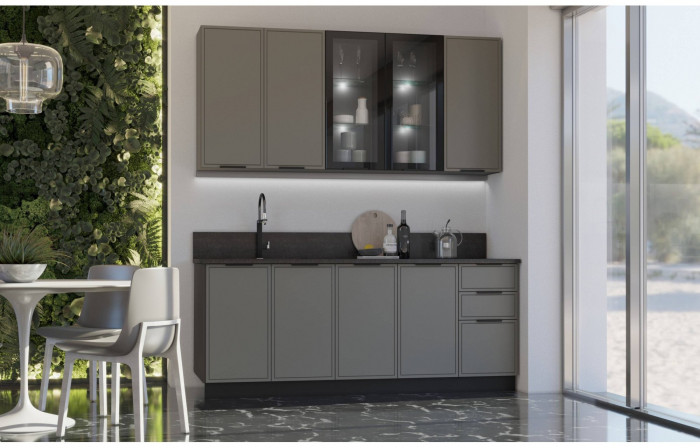 Кухня МДФ 2000/900 Николь (Холст темно-зеленый, Графит)