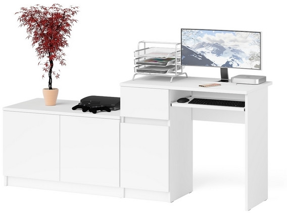 Мори компьютерный стол МС-1 левый + Тумба МА900.1, белый