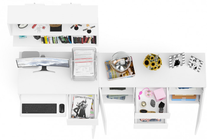 Мори компьютерный стол МС-1 правый + Комод МК1200.3 + Полка 900, белый