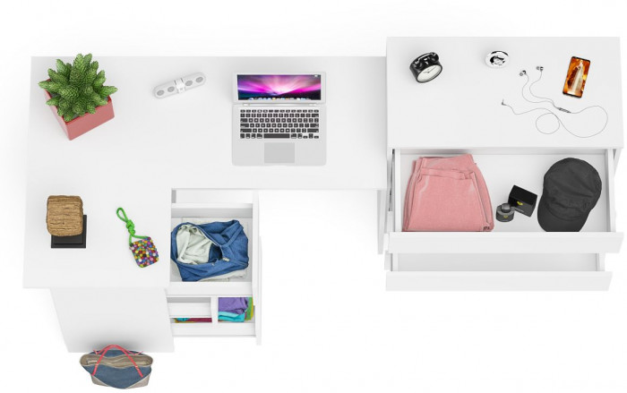 Мори компьютерный стол МС-16 левый + Комод МК800.4, белый