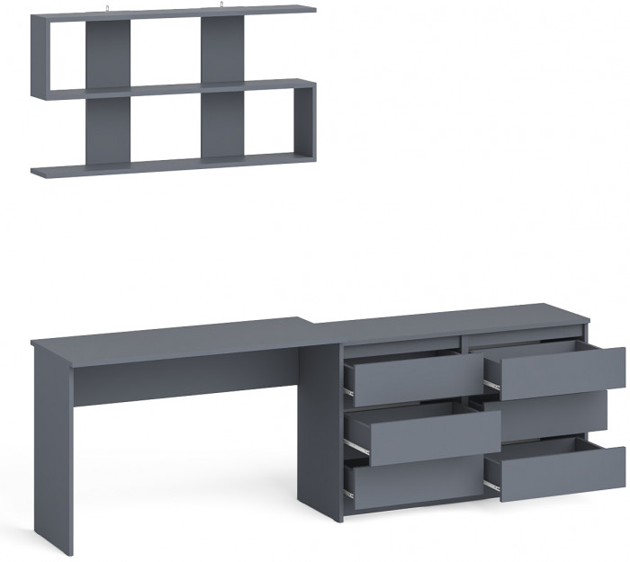 Мори письменный стол МСП1200.1 + Комод МК1200.6 + Полка 1200, графит