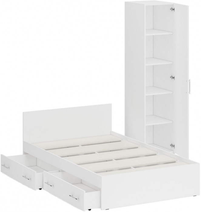 Кровать с ящиками 1200 + Пенал Стандарт, цвет белый, ШхГхВ 123,5х203,5х70 + 45х52х200 см., сп.м. 1200х2000 мм., без матраса, основание есть