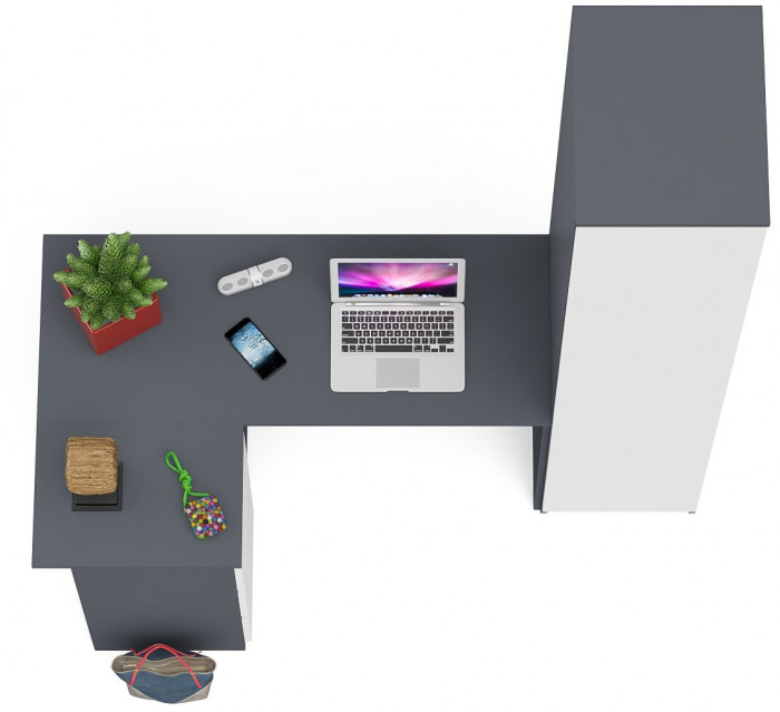 Мори Стол компьютерный МС-16 левый + Пенал МШ400.1, цвет графит/белый, ШхГхВ 164,8х84,9х209,6 см., выдвижные ящики слева, НЕ универсальная сборка